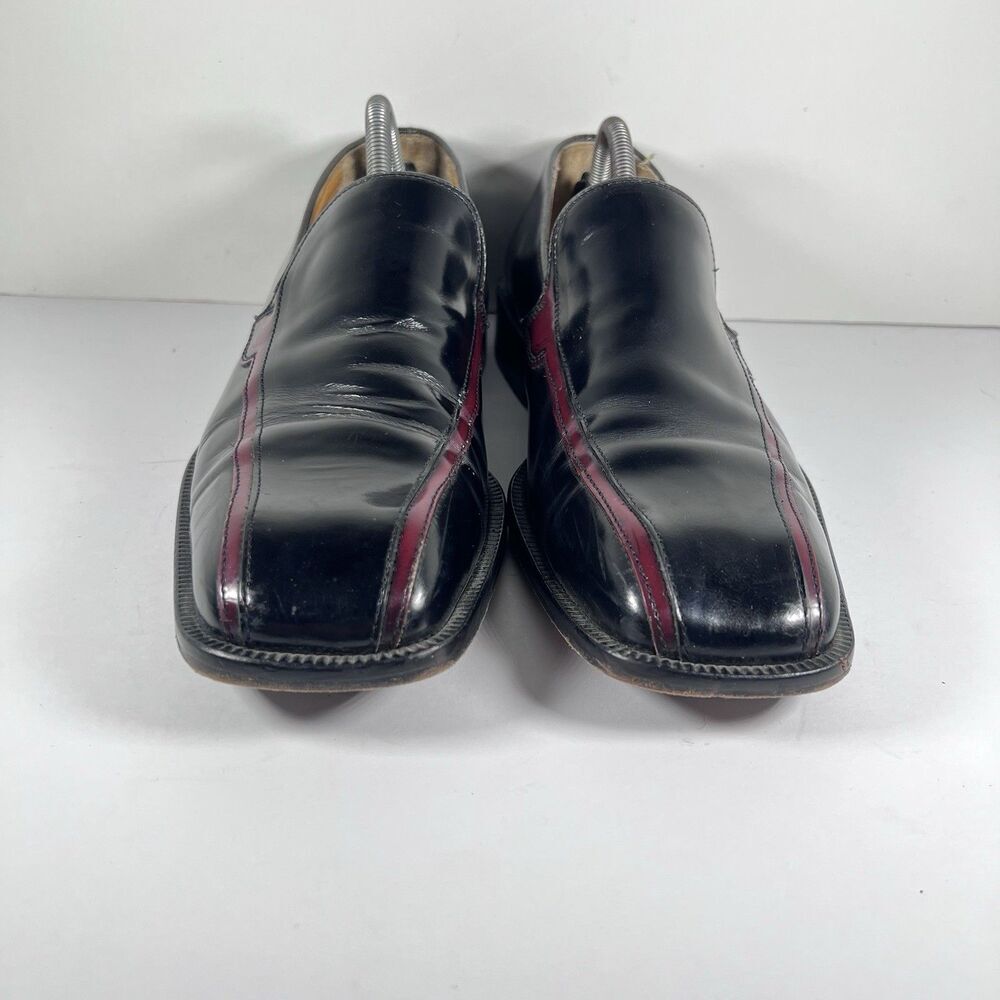 San Remo Platinum Leather Penny Loafers Dress Shoes Black/Burgundy Men's 10.5 - Picture 2 of 8